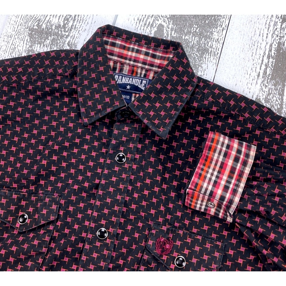 Panhandle Boys Western Pearl Snap Flip Cuff Shirt Aztec Print Size M / 10